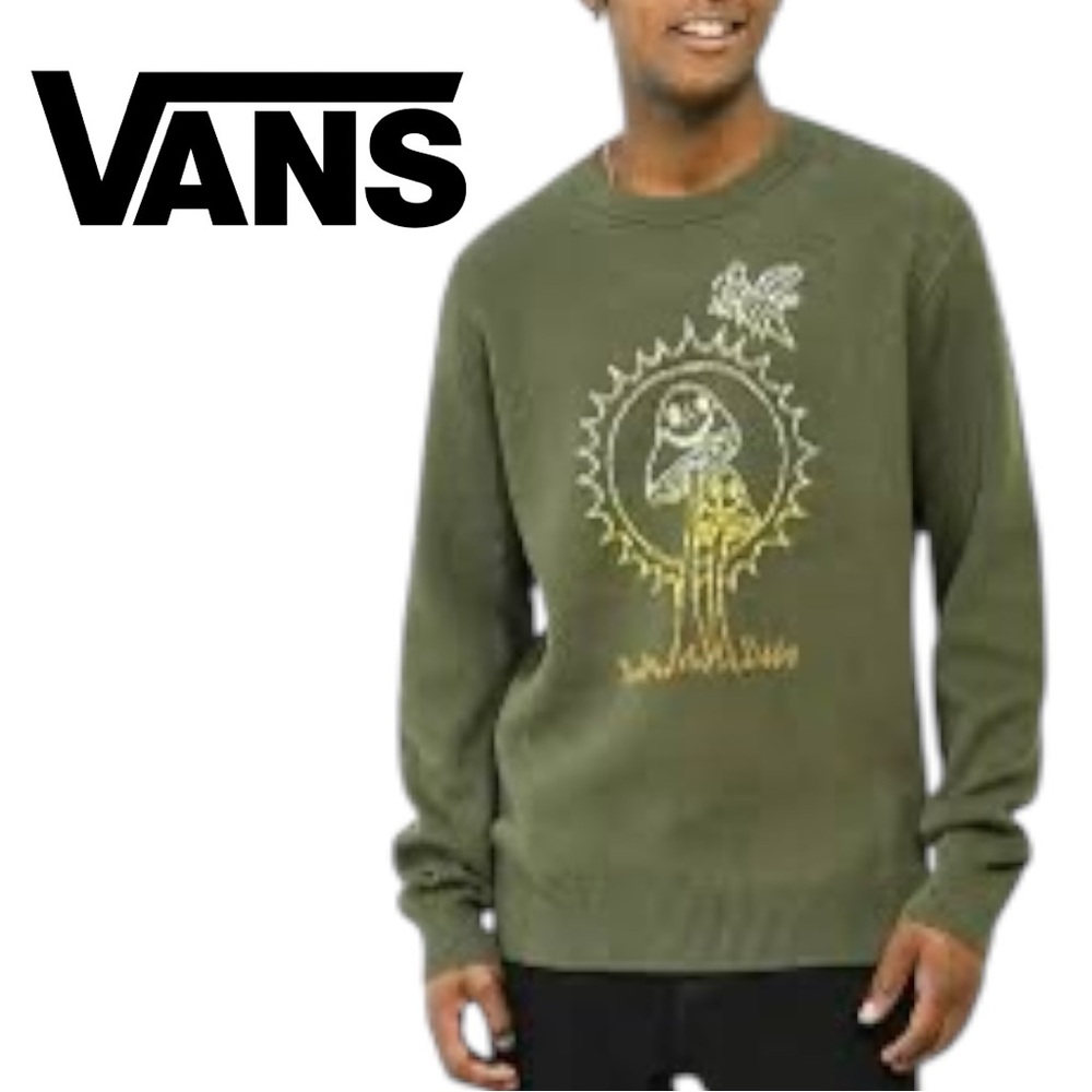 Van’s Men’s Plant Harmony Cotton Crewneck Olive Green Swester - Size XL